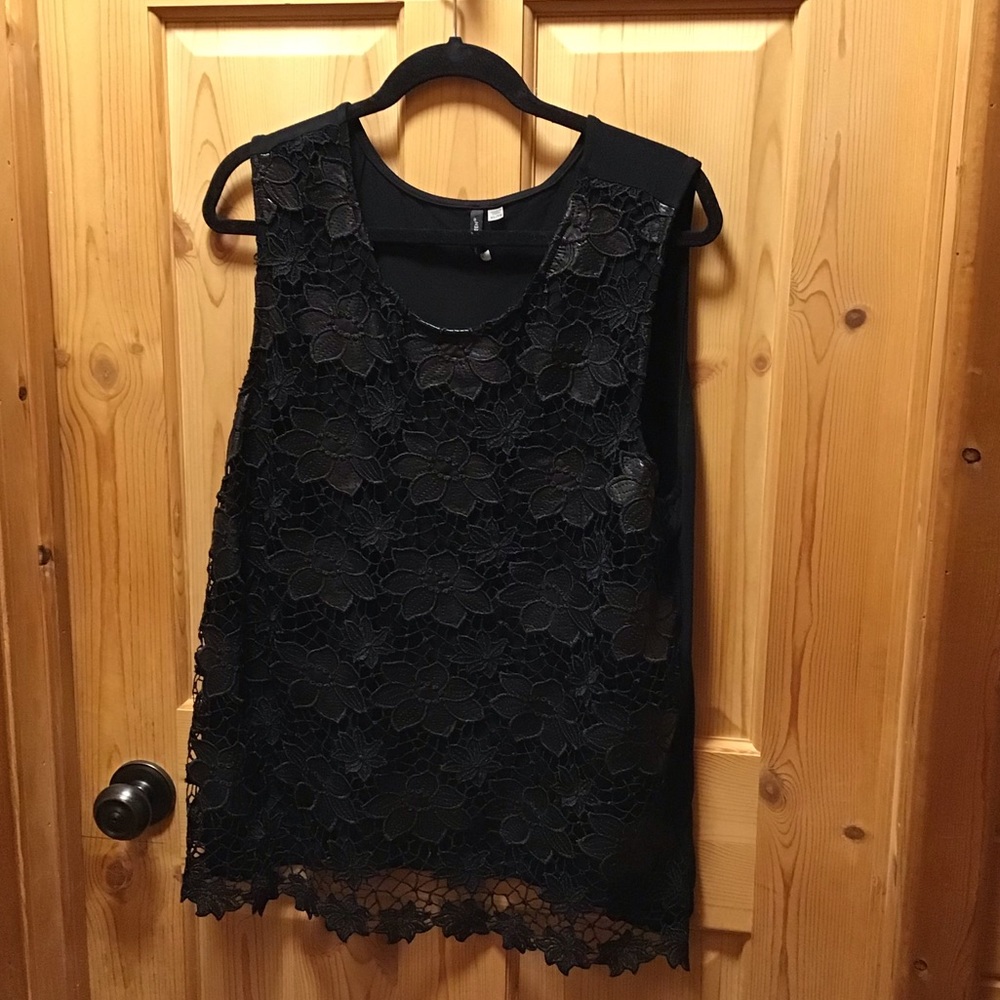 COPY - Lace and “Leather Look”, Sleeveless Tank